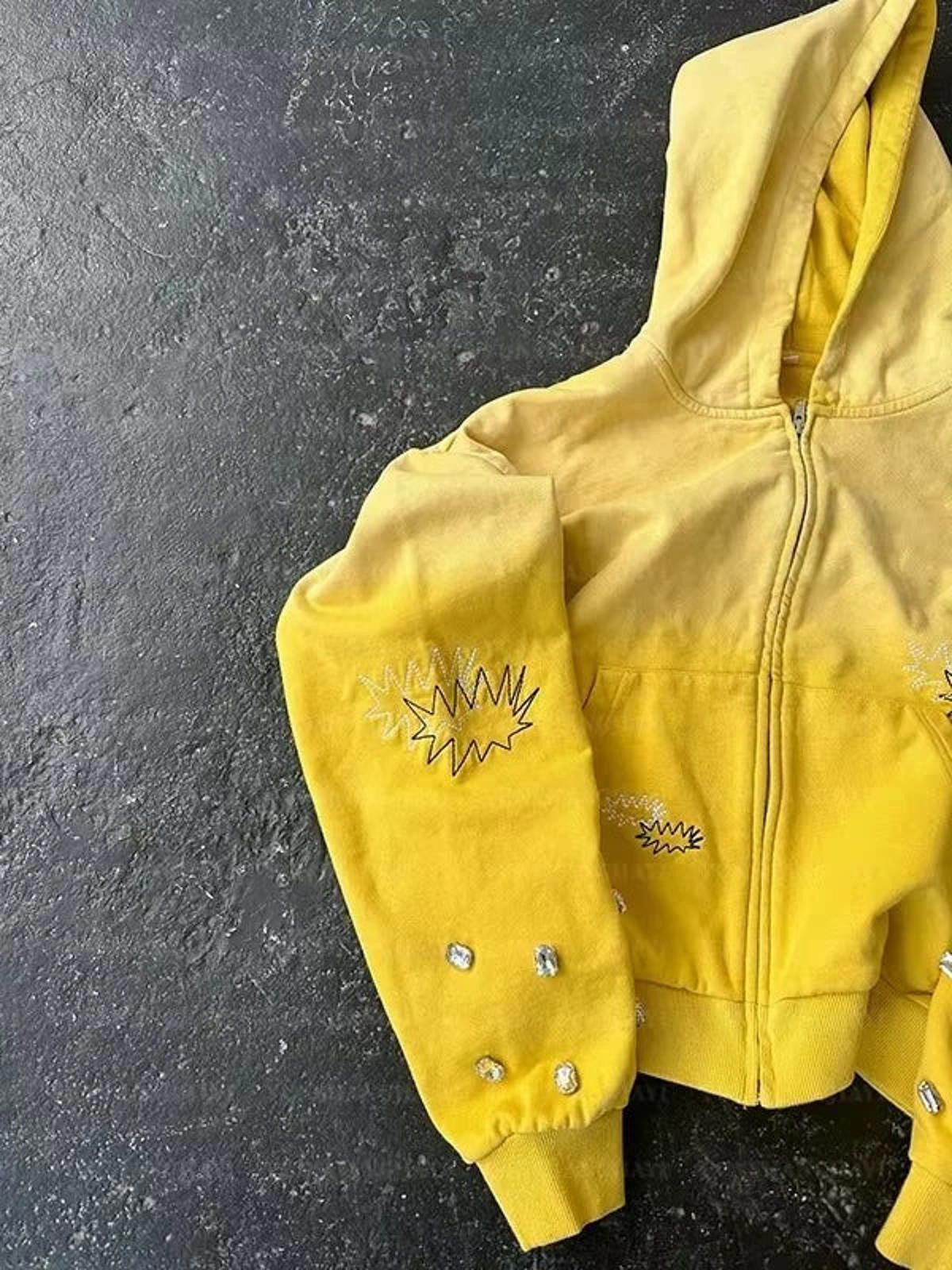 Other Crystal-Button Sun-Motif Yellow Zip Rhinestone Hoodie Size US XL / EU 56 / 4 - 2 Thumbnail