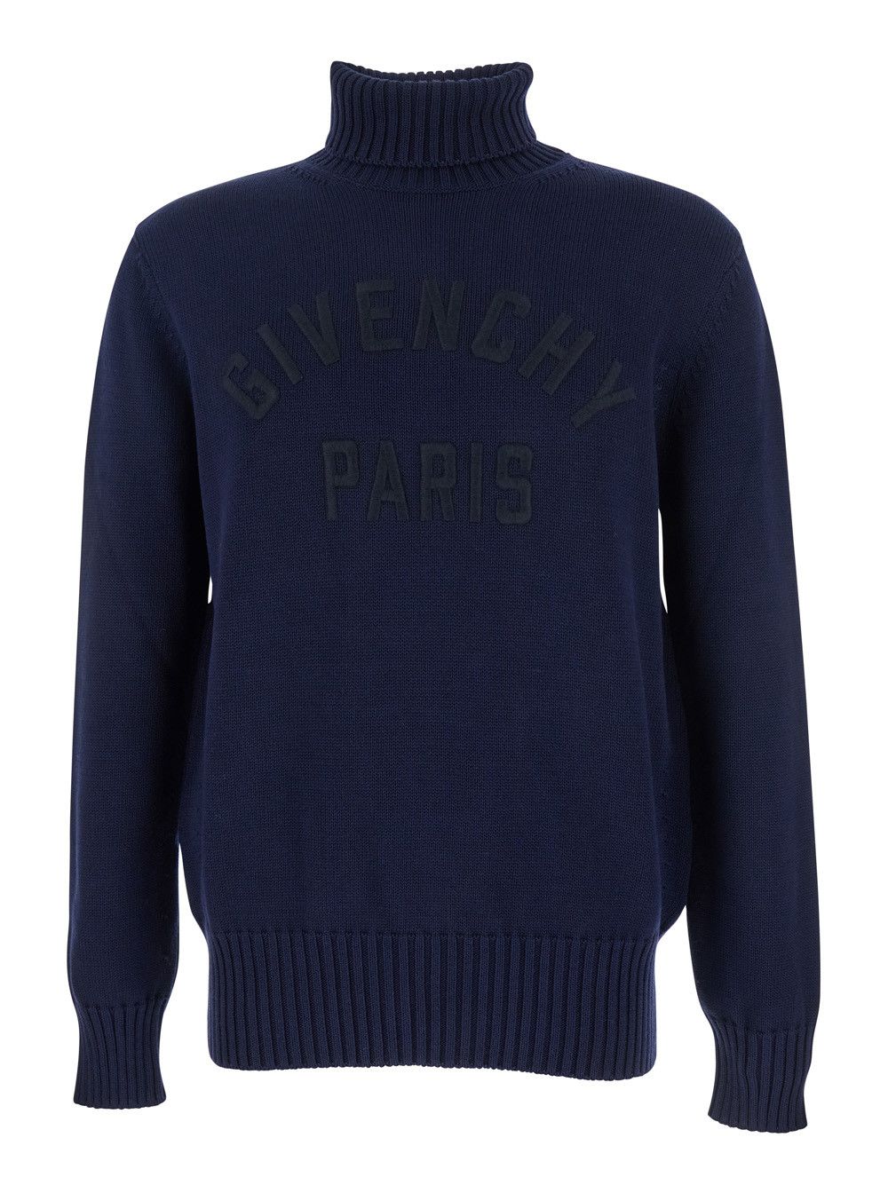 Givenchy Blue Turtleneck Sweater with Logo Lettering on the Front in Wool Man Size US M / EU 48-50 / 2 - 1 Thumbnail