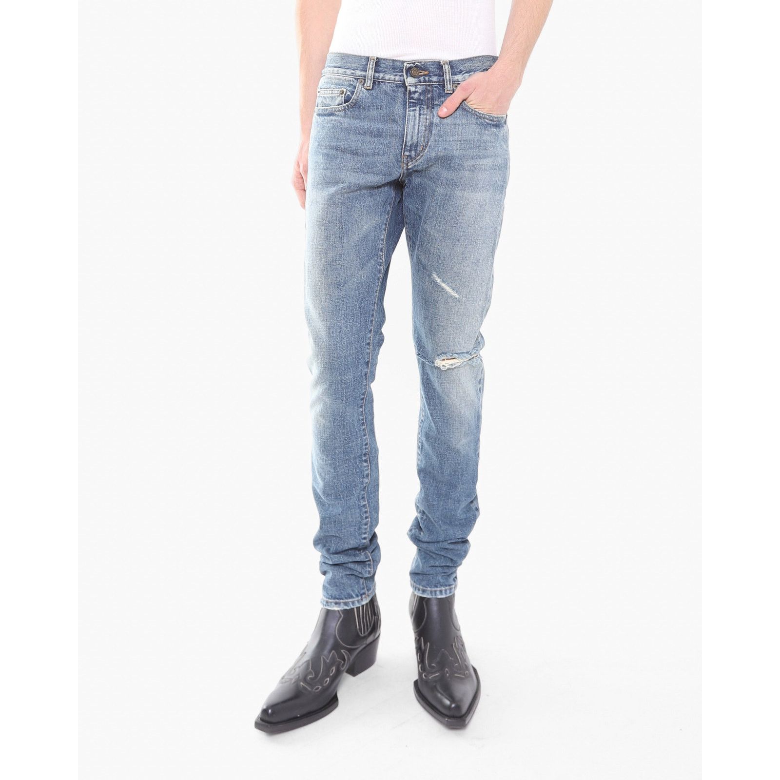 Saint Laurent Paris SS16 Knee Slit Jeans in Washed Denim Size US 30 / EU 46 - 6 Thumbnail