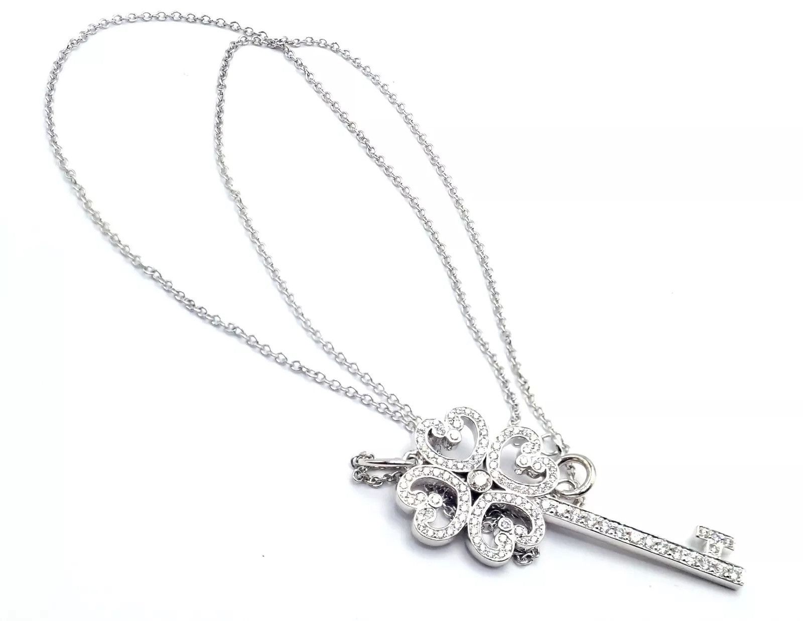 Tiffany & Co. 18k White Gold Enchant Quatra Heart Key Pendant Necklace Size ONE SIZE - 5 Thumbnail
