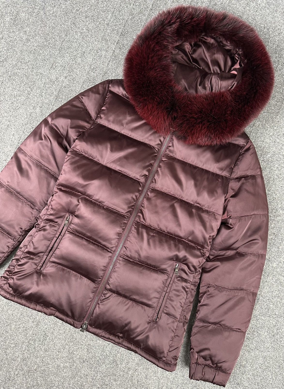 Prada Prada - 09 Down Zip-Up Nylon Hooded Jacket Fox Fur - Maroon Size M / US 6-8 / IT 42-44 - 2 Thumbnail