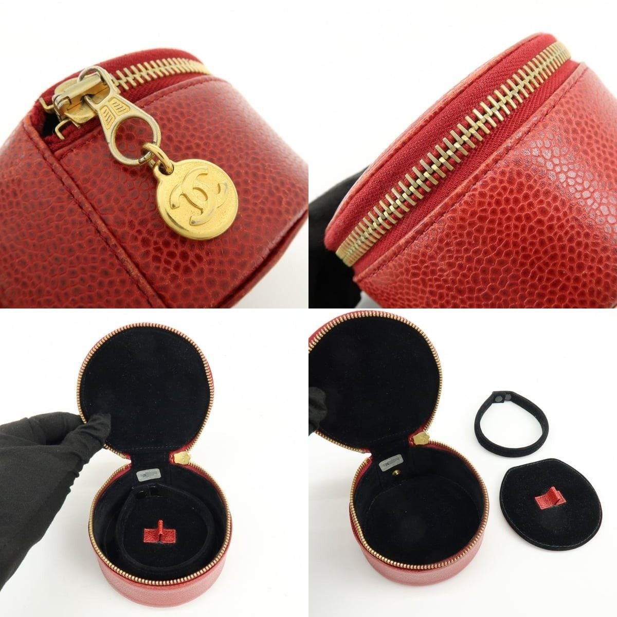Chanel Chanel CC Logo Caviar Leather Cosmetic Pouch Red Size ONE SIZE - 6 Thumbnail