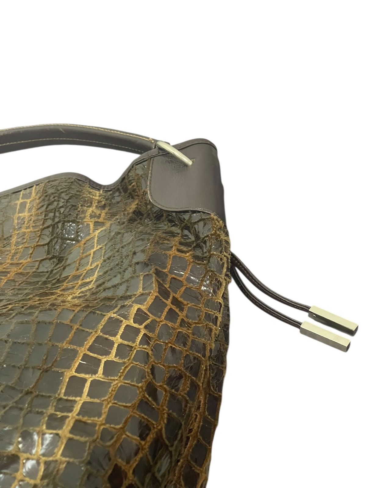 Genuine Leather Crocodile Embossed Textured Patina 4 Session Bag 2🟩1 Size ONE SIZE - 10 Thumbnail