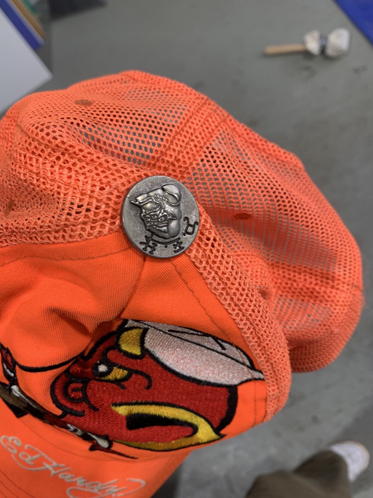 Ed Hardy Orange on orange Ed Hardy Mopping Sailor Devil trucker hat Size ONE SIZE - 3 Thumbnail