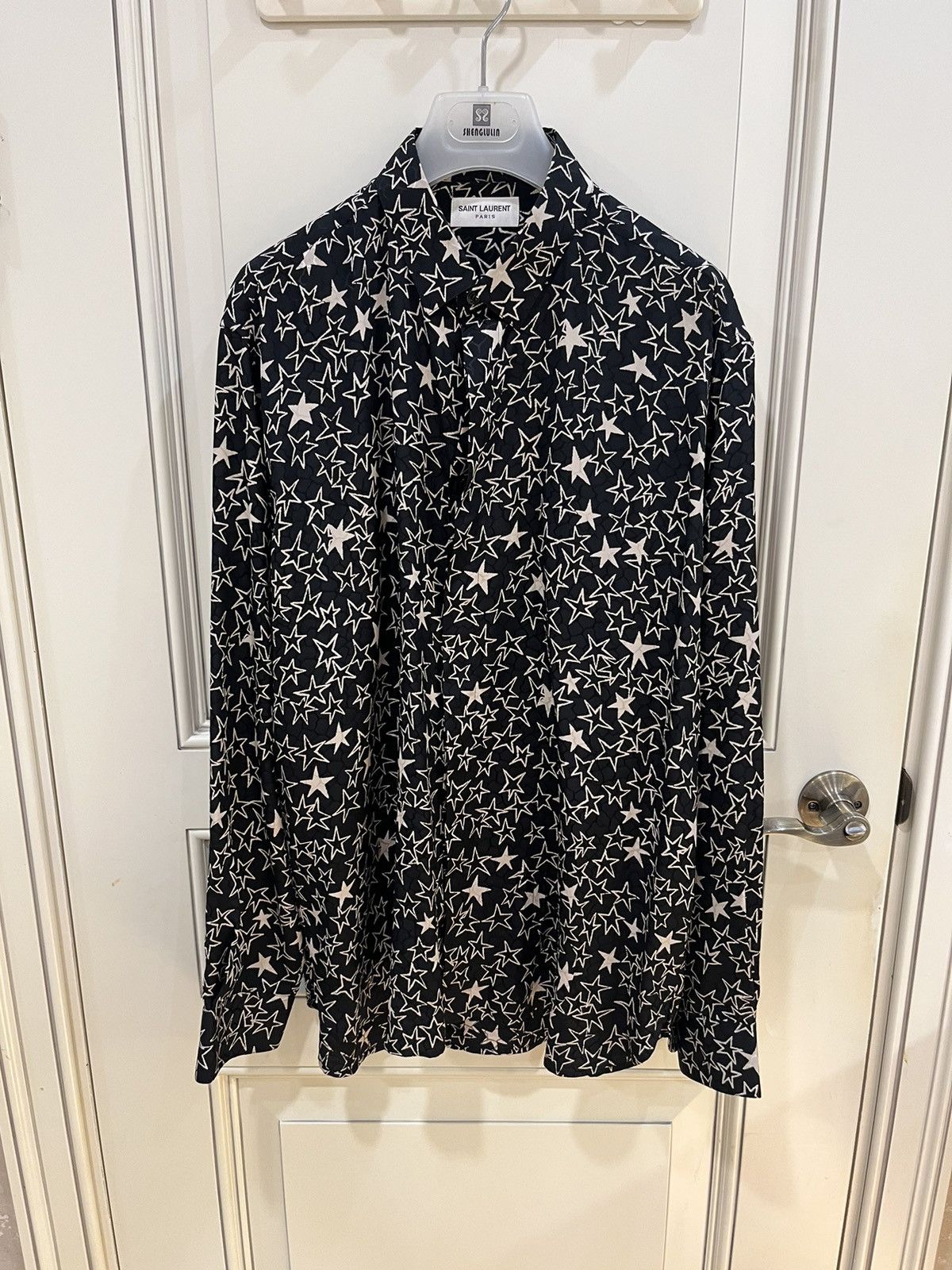 Saint Laurent Paris star print silk shirt collar size 42 Size US L / EU 52-54 / 3 - 18 Thumbnail