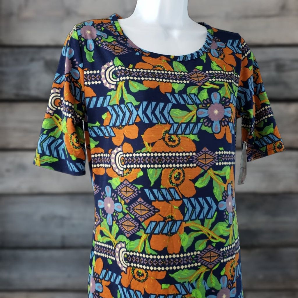 Vintage LuLaRoe Womens Julia Dress Small Green Floral Sleeveless? Short Sleeve Pullover Knee Length Size S / US 4 / IT 40 - 1 Thumbnail