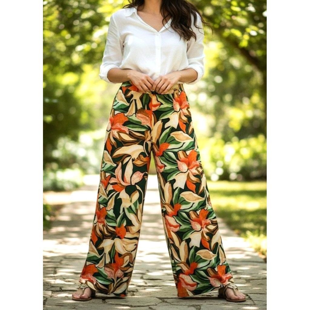 Other Moon Orchid Palazzo Pants Medium Abstract Festive High Waist Size 30" / US 8 / IT 44 - 5 Thumbnail