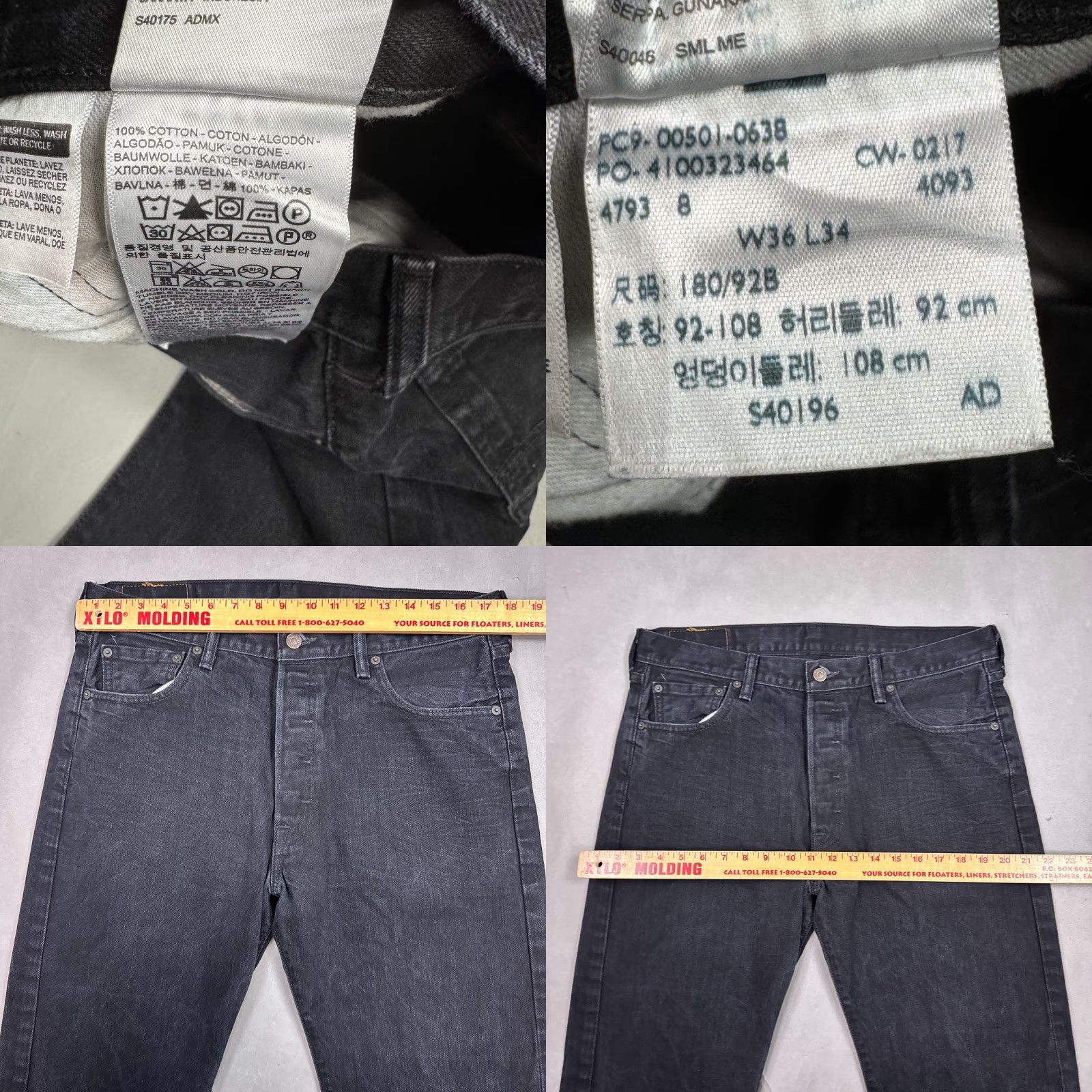 Levi's Levi's 501 Jeans Mens 36x34 Black Denim Button Fly Straight Work Chore Classic 5-Pocket Denim Pants Mens Size US 36 / EU 52 - 8 Thumbnail
