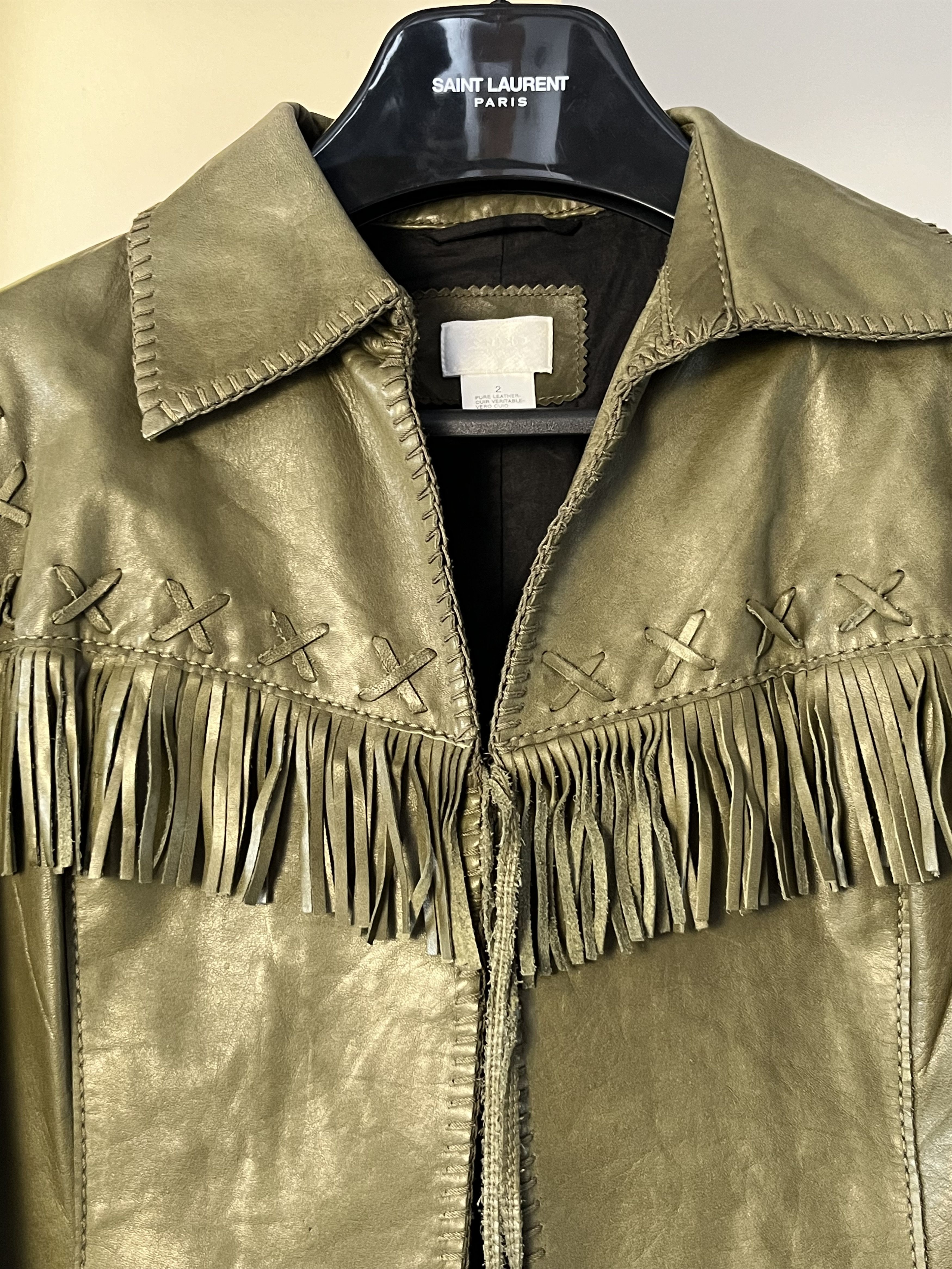 Vintage Vintage Fringe Leather Jacket Green Native USA Size US S / EU 44-46 / 1 - 4 Thumbnail