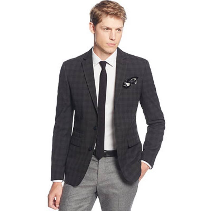 Bar III Slim Fit Blazer Tonal Check Sport Coat Gray Black