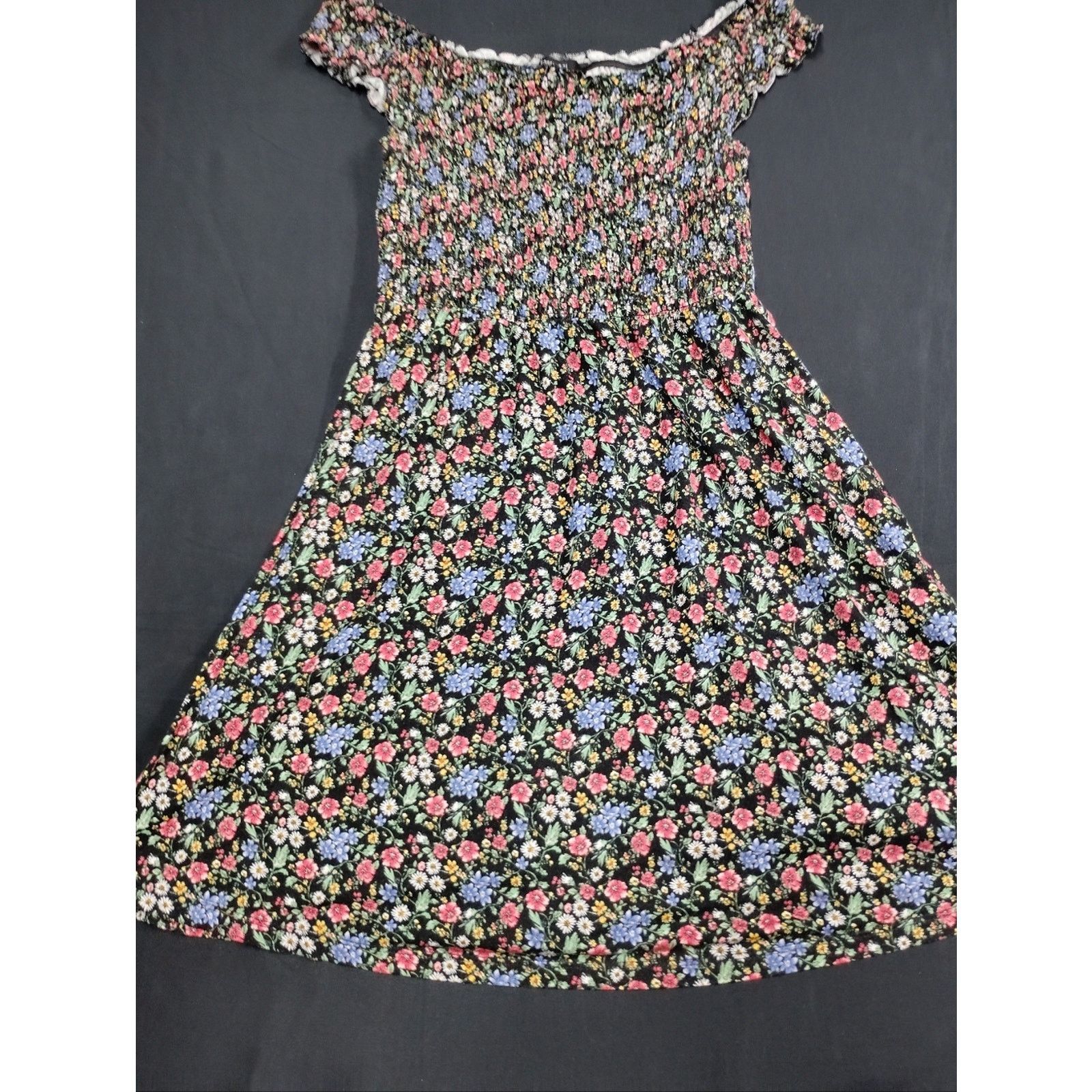Forever 21 Forever 21 Black Smocked Dress with Pastel Floral Accents Size S / US 4 / IT 40 - 1 Thumbnail