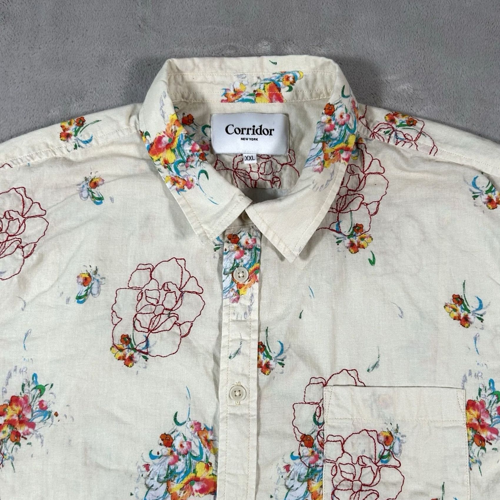 Corridor NYC Shirt Mens 2XL Natural Hawaiian Art Embroidered Bouquet, Men's (Size Xxl) — image 2 of 6