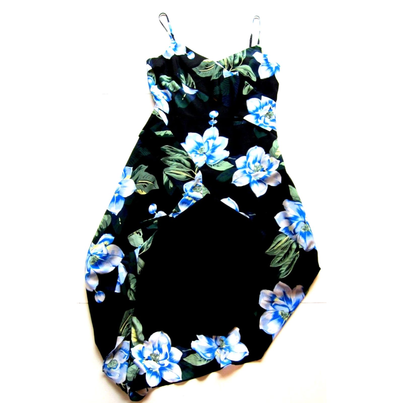 Banana Republic Banana Republic Black Blue Green Floral Asymmetrical Midi Slip Tank Sun Dress 4 Size S / US 4 / IT 40 - 7 Thumbnail