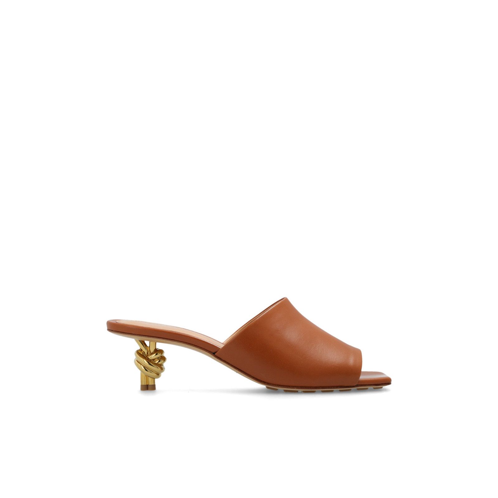 BOTTEGA VENETA Knot Brown Leather 65mm Heel Mules New & Auth