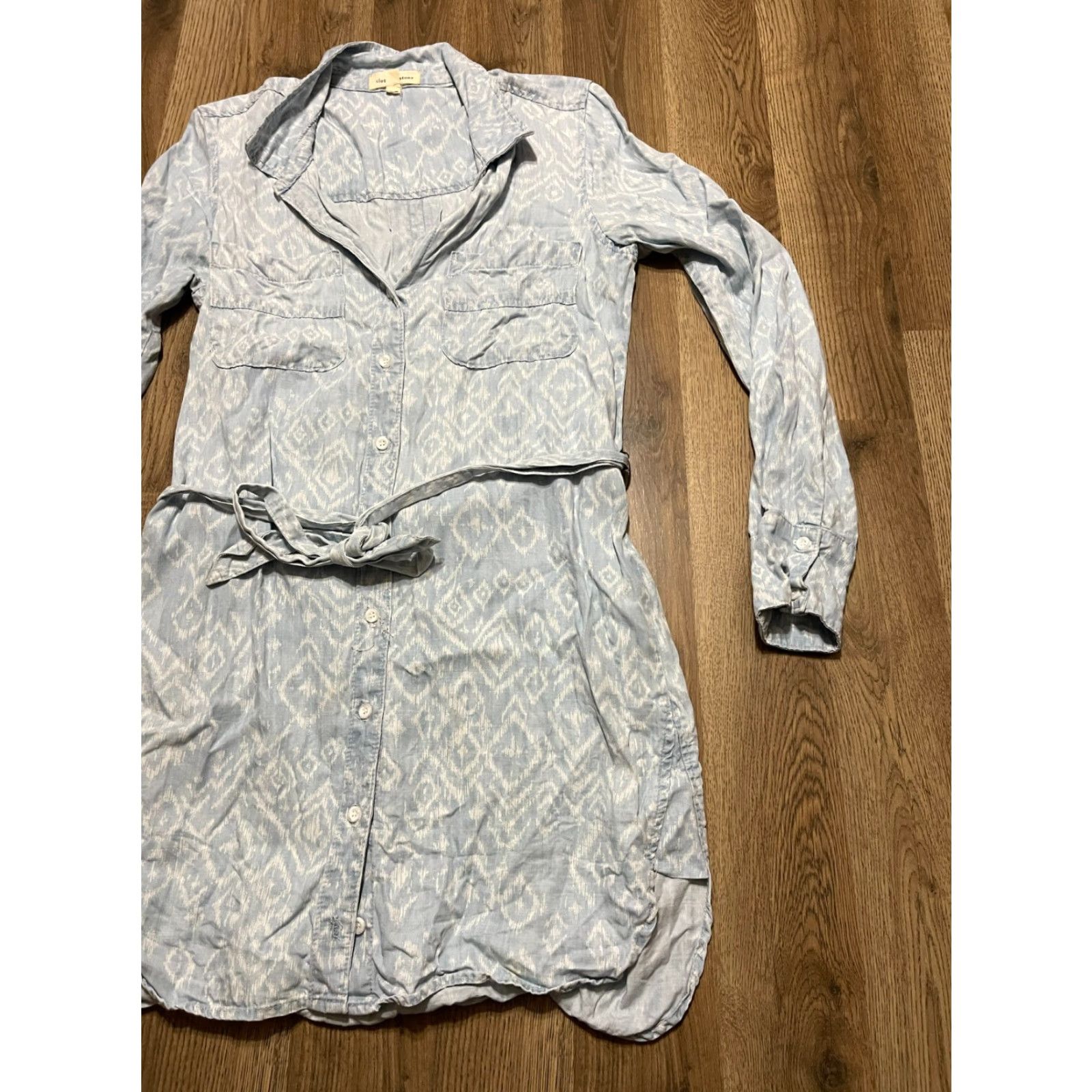 CLOT Cloth & Stone Dress Womens Small Blue White Button Up Long Sleeve Tie Waist Shirt Dress Women Small Casual 90s? Size S / US 4 / IT 40 - 3 Thumbnail