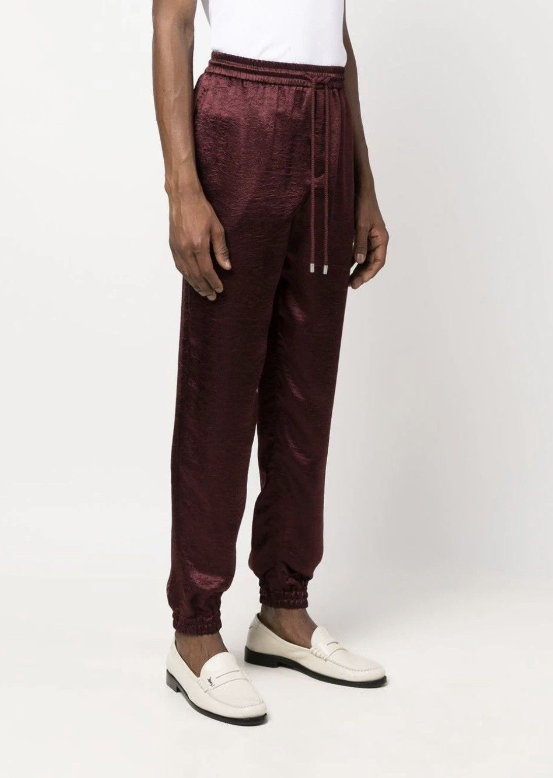 image of Anthony Vaccarello x Saint Laurent Paris Saint Laurent Satin Pants in Burgundy, Men's (Size 40)