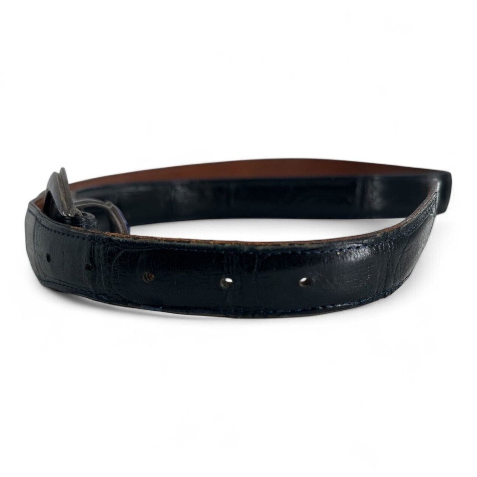 Sterling Silver JW Cooper .925 Sterling Lapis Inlay Blue Alligator Skin Belt Size 46 - 6 Thumbnail