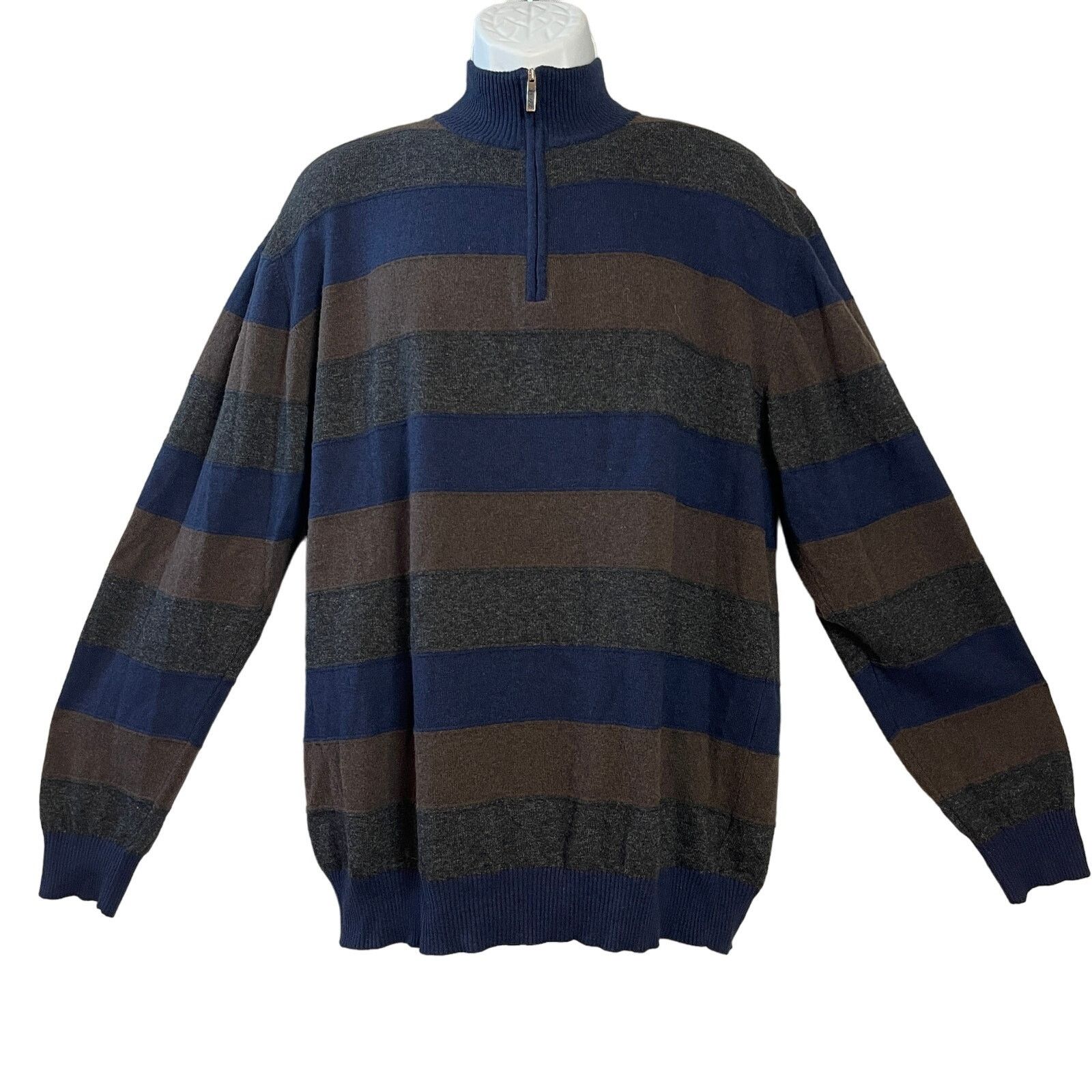 Enzo Mantovani Enzo Mantovani Stripe Wool Cashmere 1/4 Zip Sweater Size XL Size US XL / EU 56 / 4 - 1 Thumbnail