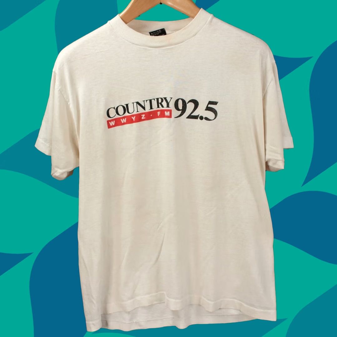 VINTAGE New Country 92.5 WWYZ fm radio t-shirt XL vtg 80s 90s usa made single stitch Shirt Mens White