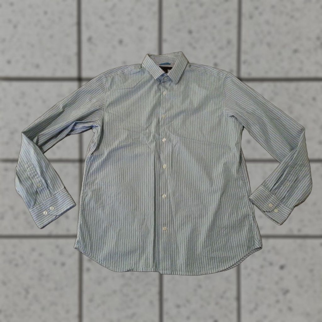 Banana Republic VINTAGE Banana Republic Dress Shirt Blue Stripes 16.5 1/2 L Cotton Long Sleeve Mens Size 46R - 1 Thumbnail