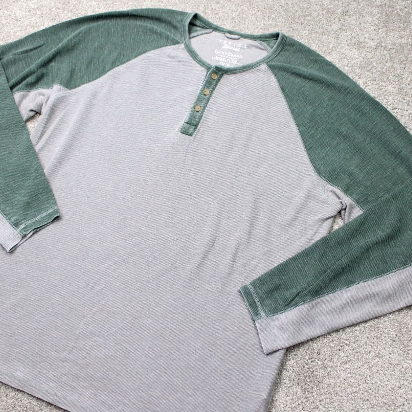 Lucky Brand Lucky Brand Henley Shirt Mens XL Gray/Green Venice Burnout Long Sleeve Pullover Size US XL / EU 56 / 4 - 2 Thumbnail