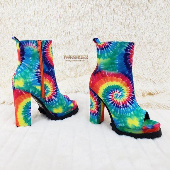 Other Trippin Colorful Tie Dye Open Toe Chunky Platform Heel Ankle Size US 10 / IT 40 - 4 Thumbnail
