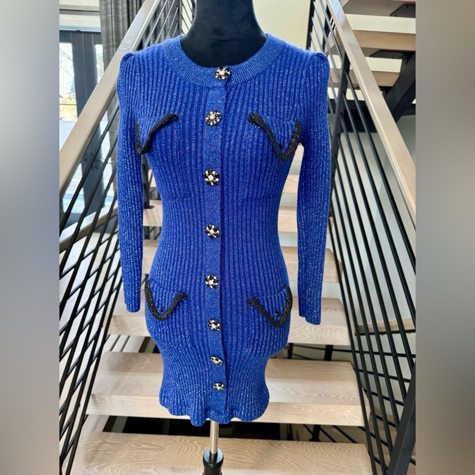 Other Shimmery and Chic Luxury Party Y2K Blue Knit Dress size S Size S / US 4 / IT 40 - 3 Thumbnail