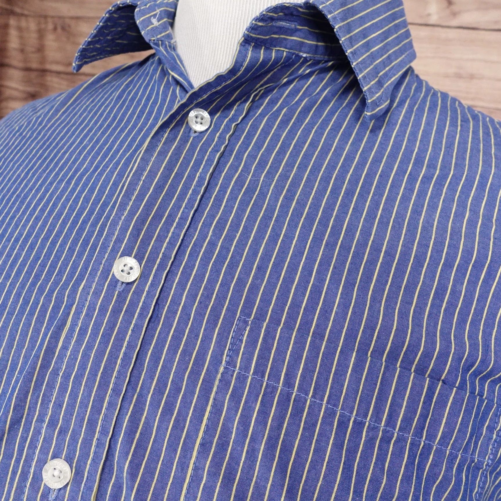 Aeropostale Aeropostale Men's Medium Blue Yellow Striped Button-Up Long Sleeve Shirt Classic Preppy Size US M / EU 48-50 / 2 - 2 Thumbnail