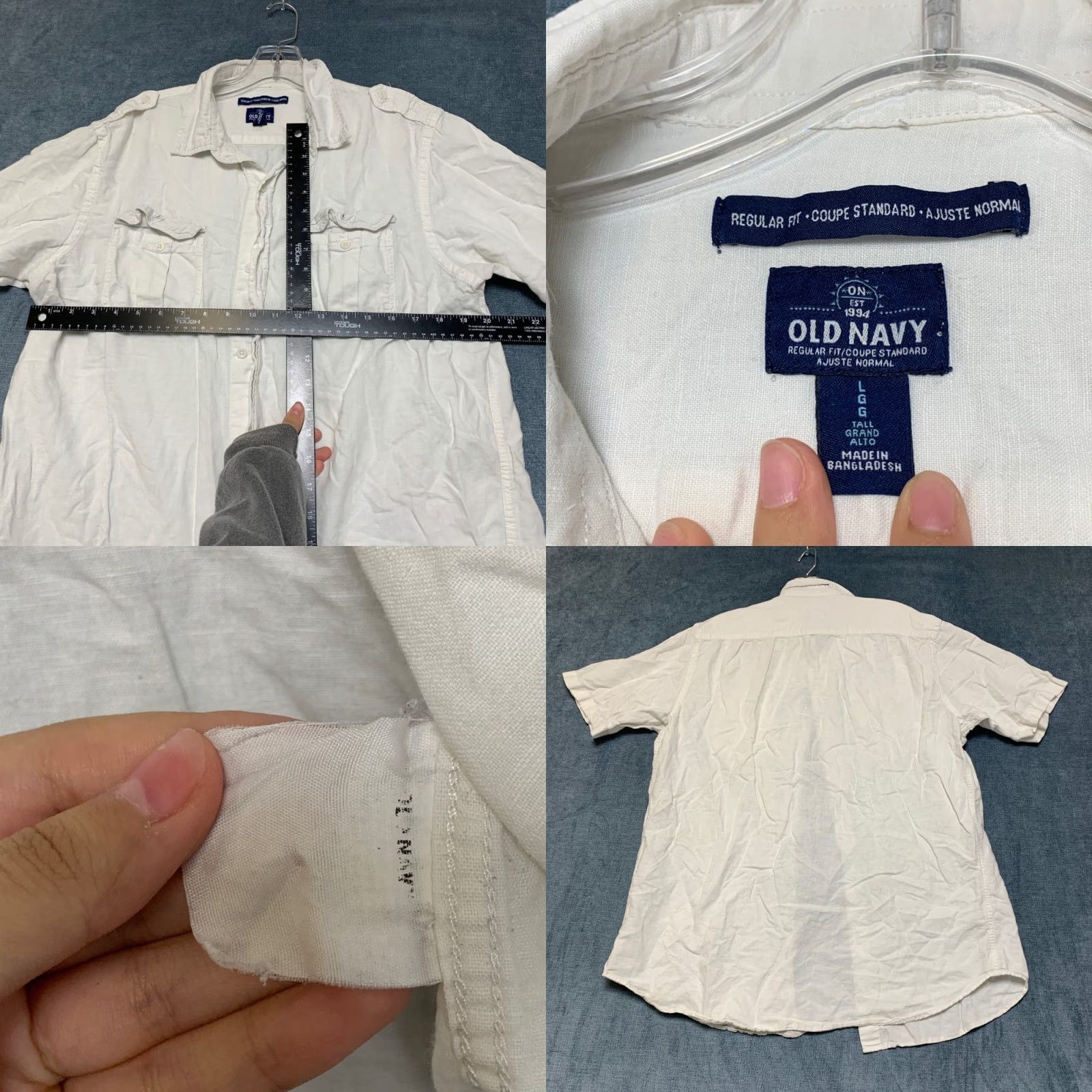 Old Navy Old Navy Button-Up Twill Shirt Mens Large Tall White Regular Fit Short Sleeve Size US L / EU 52-54 / 3 - 8 Thumbnail