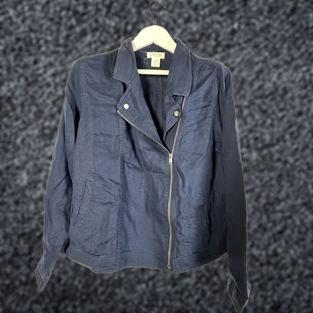 Cynthia Rowley Cynthia Rowley Womens Jacket XL Blue 100% Linen Moto Zip Up Lightweight Biker Shirt/Coat Size XL / US 12-14 / IT 48-50 - 1 Thumbnail