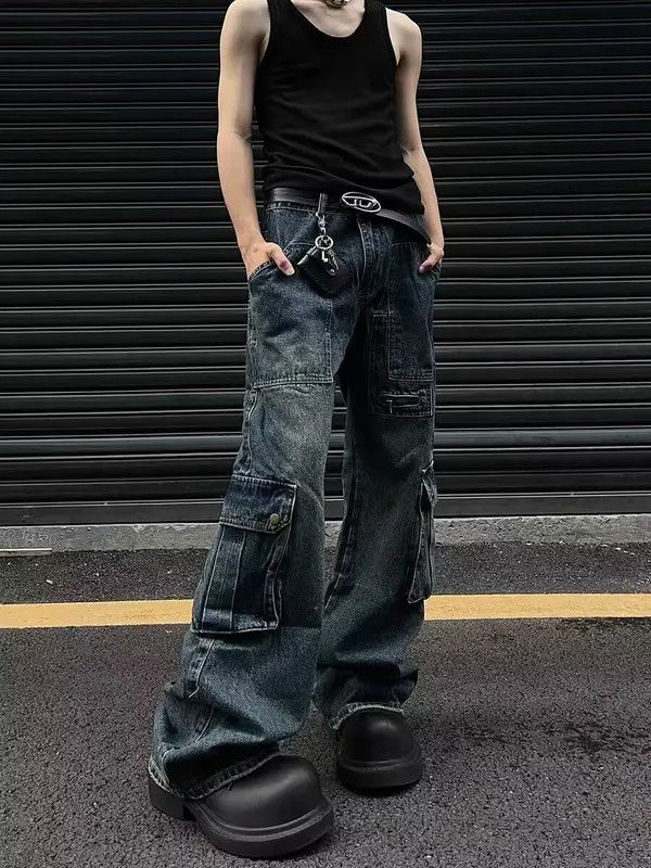 VIBE Distressed washed zippered multi-pocket cargo jeans Size US 34 / EU 50 - 6 Thumbnail