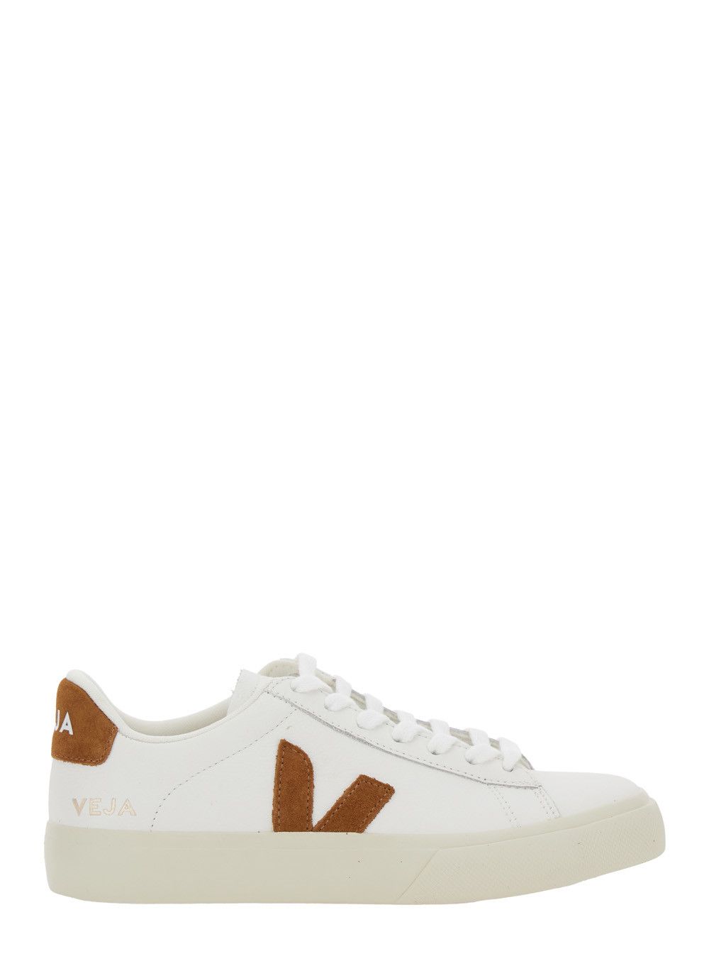Veja Sneaker 'Campo' with Contrast Heel with Lettering Logo and Logo Patch on the Side in White Leather Unisex Size US 8 / IT 38 - 1 Thumbnail