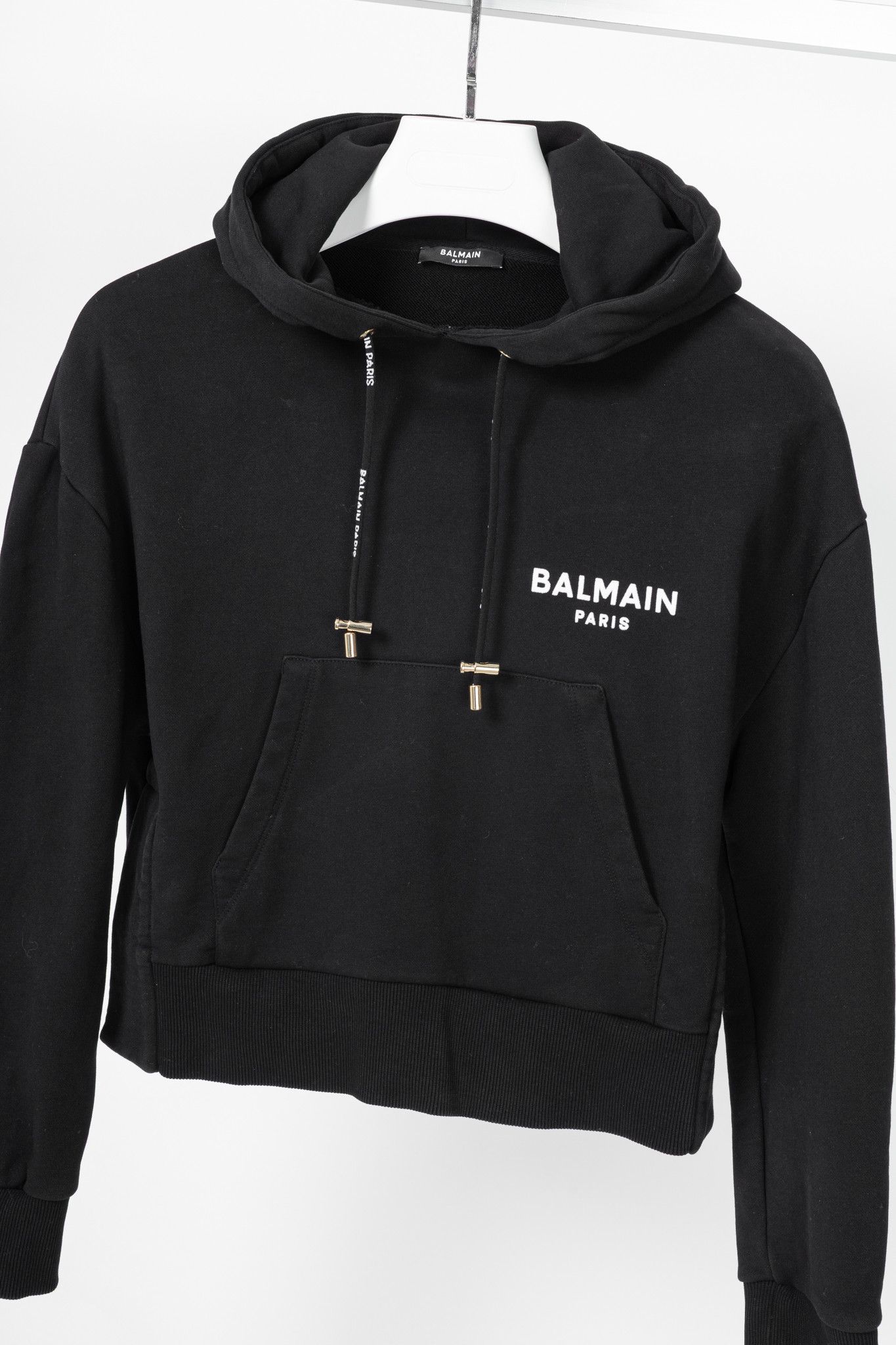 Balmain Balmain Black Cropped Cotton Logo Hoodie Size M / US 6-8 / IT 42-44 - 3 Thumbnail