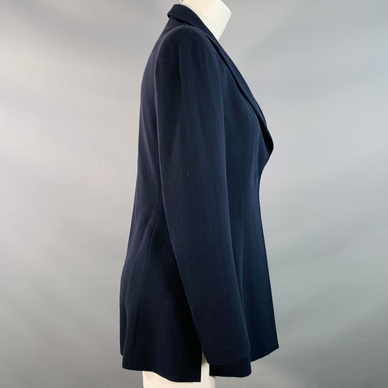 Emporio Armani Size 4 Navy Wool Blend Stripe Single Button Jacket Blazer Size S / US 4 / IT 40 - 3 Thumbnail