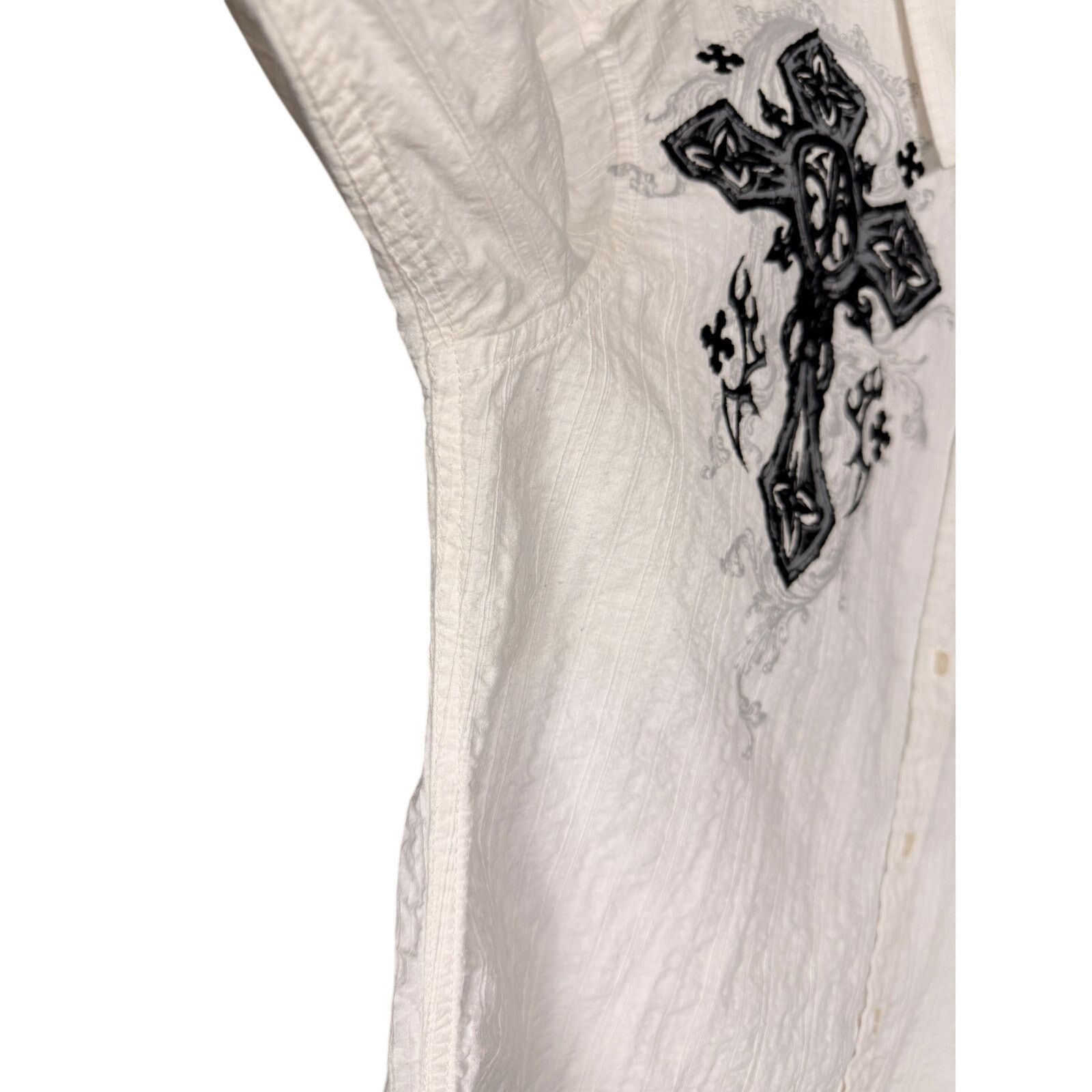 Raw State Vtg Y2K Raw State Velvet Cross White L/S Button Down Shirt Size US XL / EU 56 / 4 - 4 Thumbnail