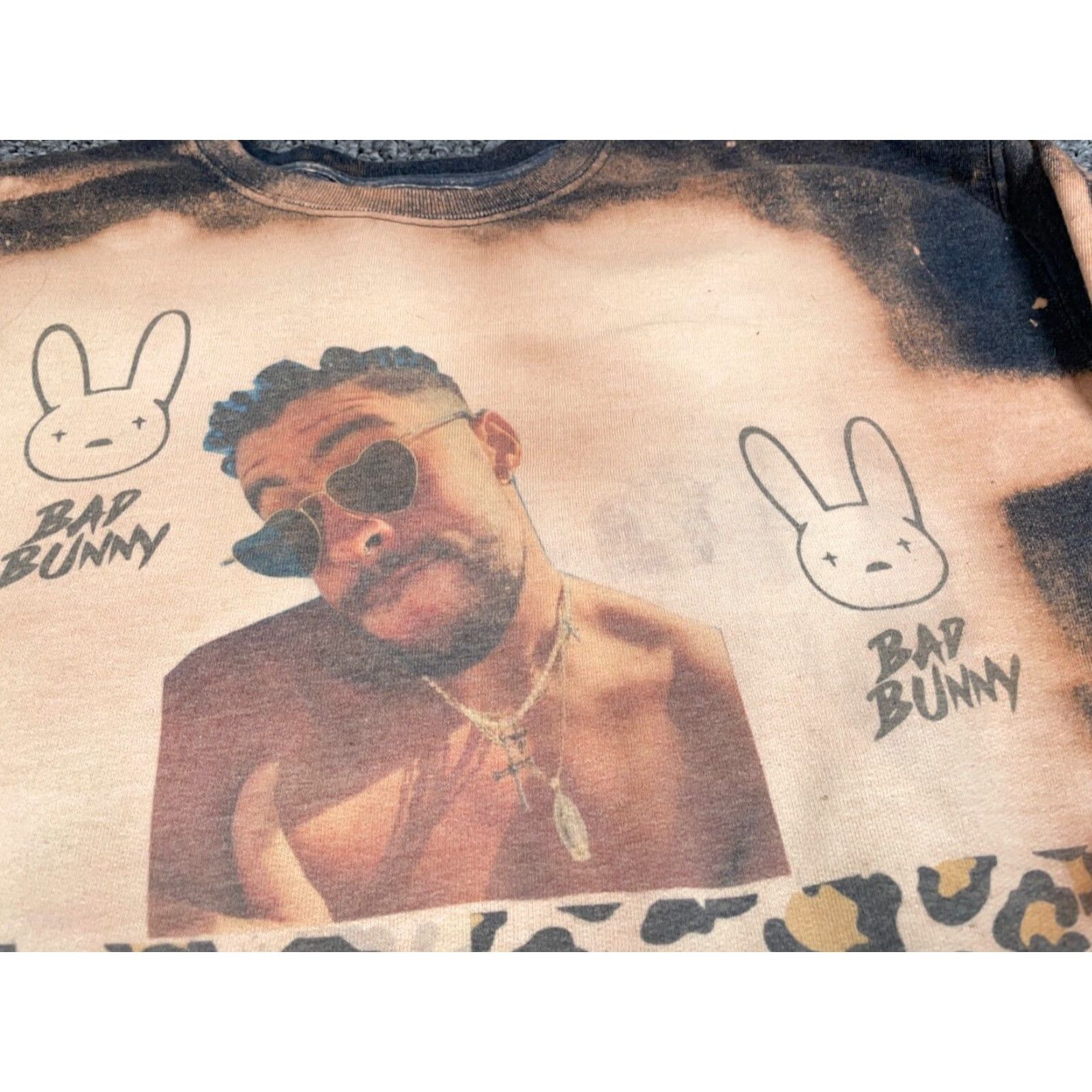 Hanes Bad Bunny Sweatshirt Crewneck Adult Medium Black Tie Dye Leopard Print Pullover Cotton Blend Hanes Shirt Men Size US M / EU 48-50 / 2 - 5 Thumbnail