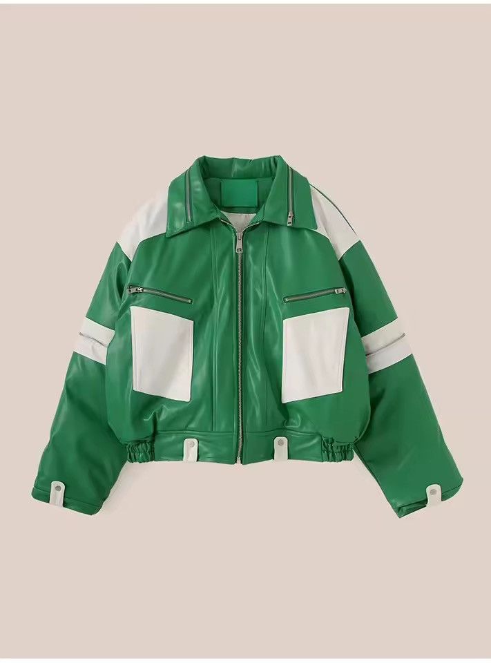 Faux Leather Streetwear Oversize Retro Y2k Patchwork Jacket