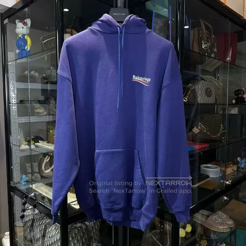 Balenciaga Balenciaga Deep Blue Coke Hooded Sweatshirt Size US S / EU 44-46 / 1 - 1 Thumbnail