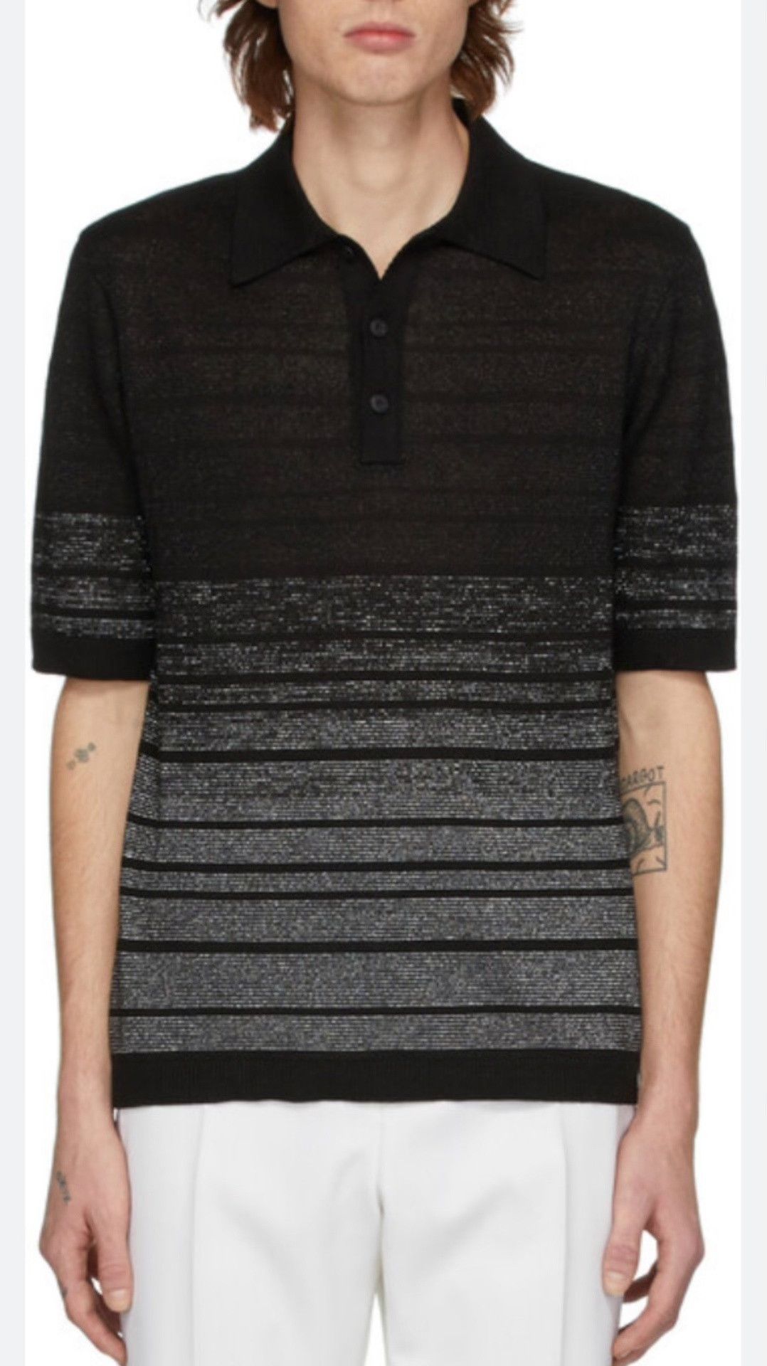 Saint Laurent Paris Saint Laurent SLP Silver Stripe Polo Size US M / EU 48-50 / 2 - 2 Thumbnail