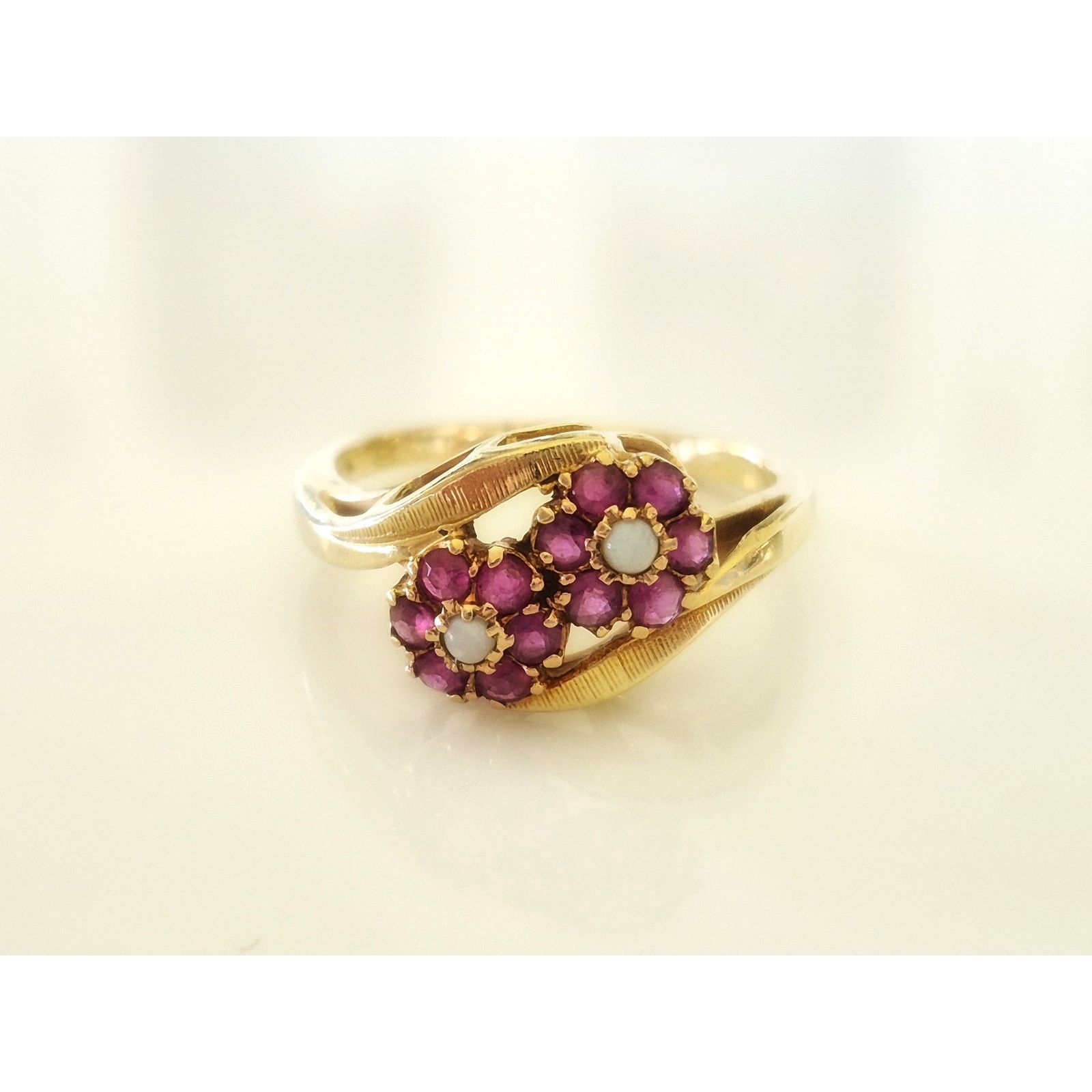 Other Vintage 10K Gold Ruby and Opal Floral Bypass Ring Size ONE SIZE - 1 Thumbnail