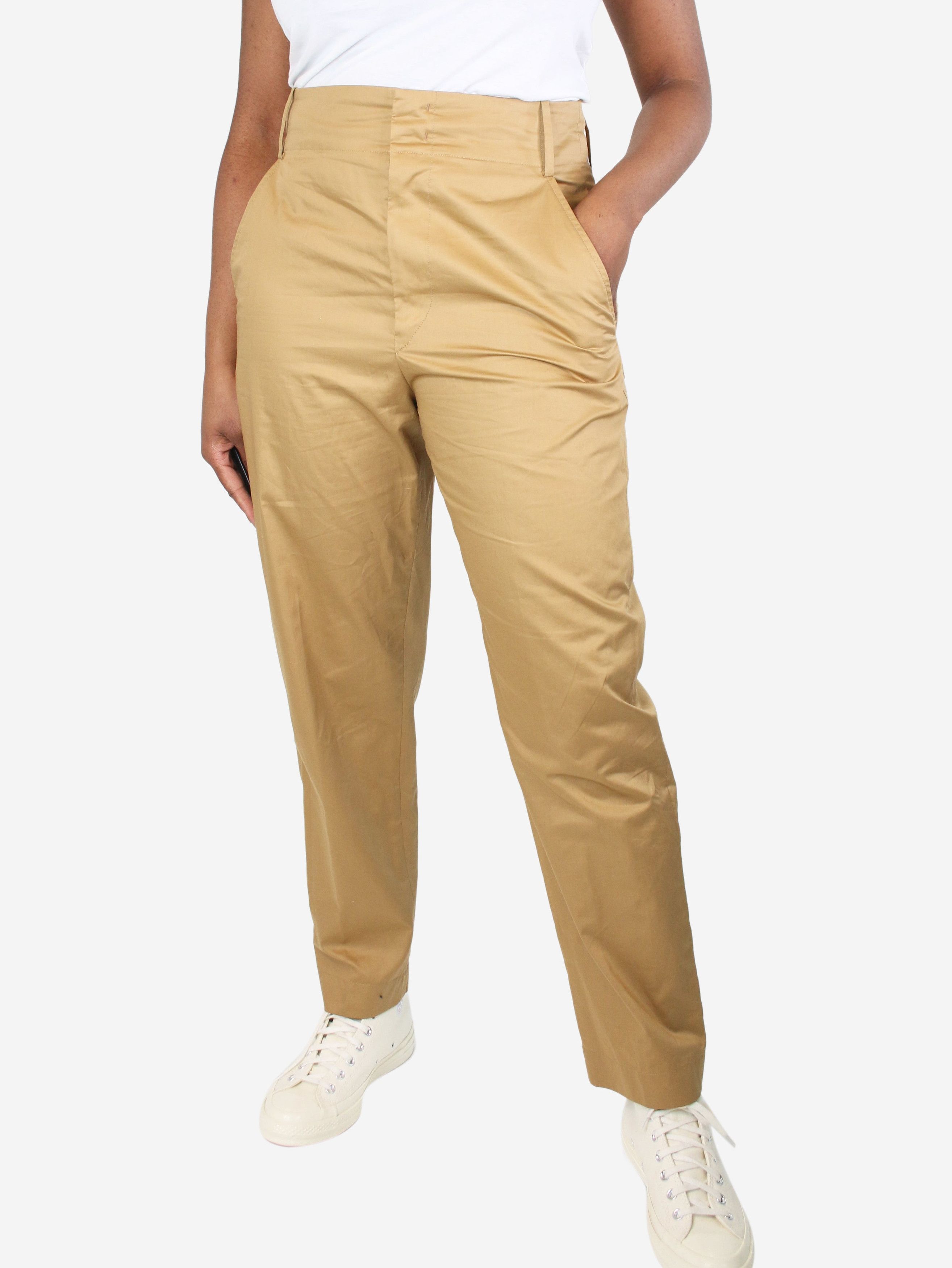 image of Isabel Marant Tan Satin Cotton Trousers - Size Uk 12, Women's