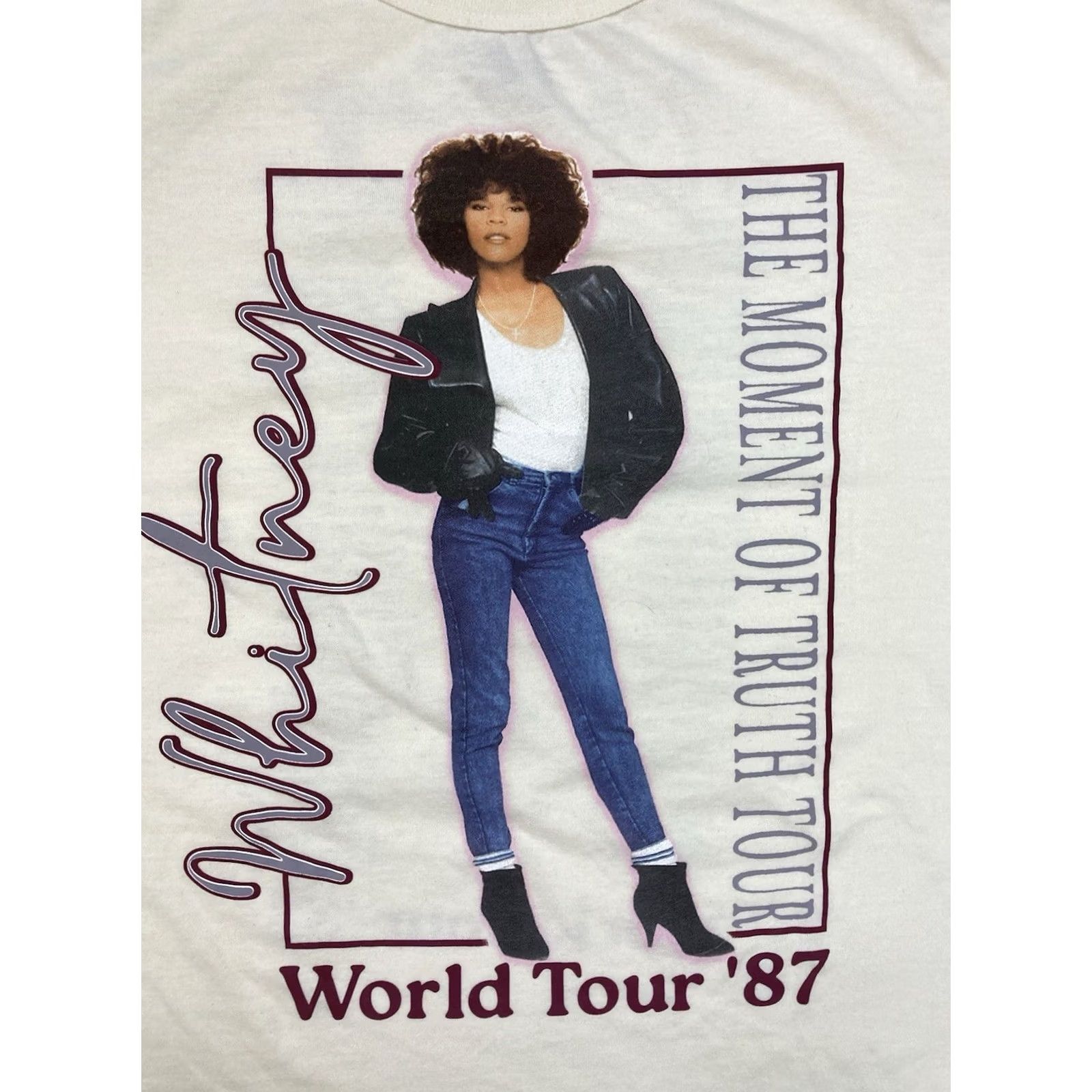 Vintage Whitney Houston The Movement Of Truth World Tour 87 T-shirt Women Medium Music Shirt Ivory Short Sleeve Crew Neck Size M / US 6-8 / IT 42-44 - 2 Thumbnail