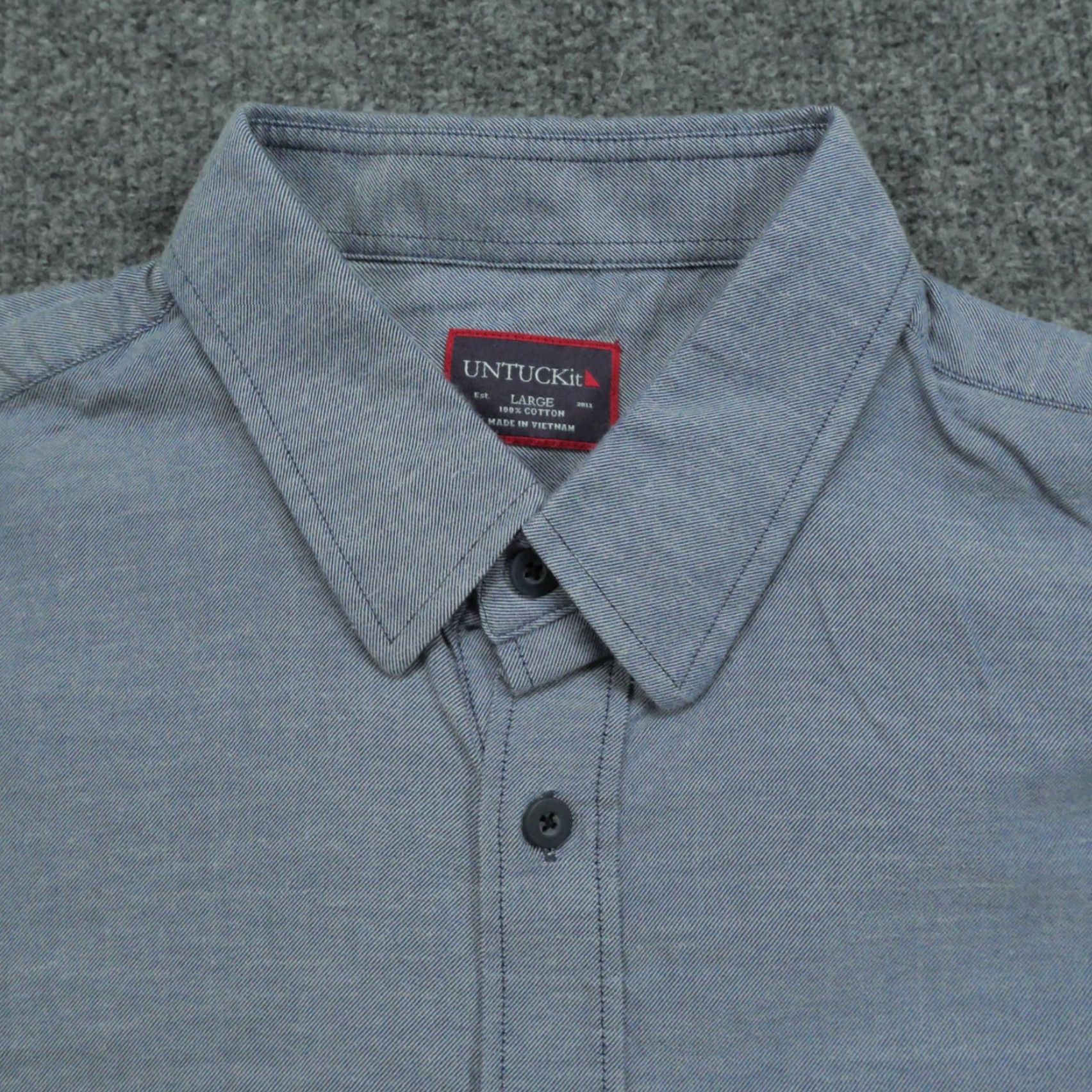 UNTUCKit UNTUCKit Button-Up Shirt Mens L Blue Cotton Knit Solid Logo Casual Classic Preppy Size 42R - 3 Thumbnail