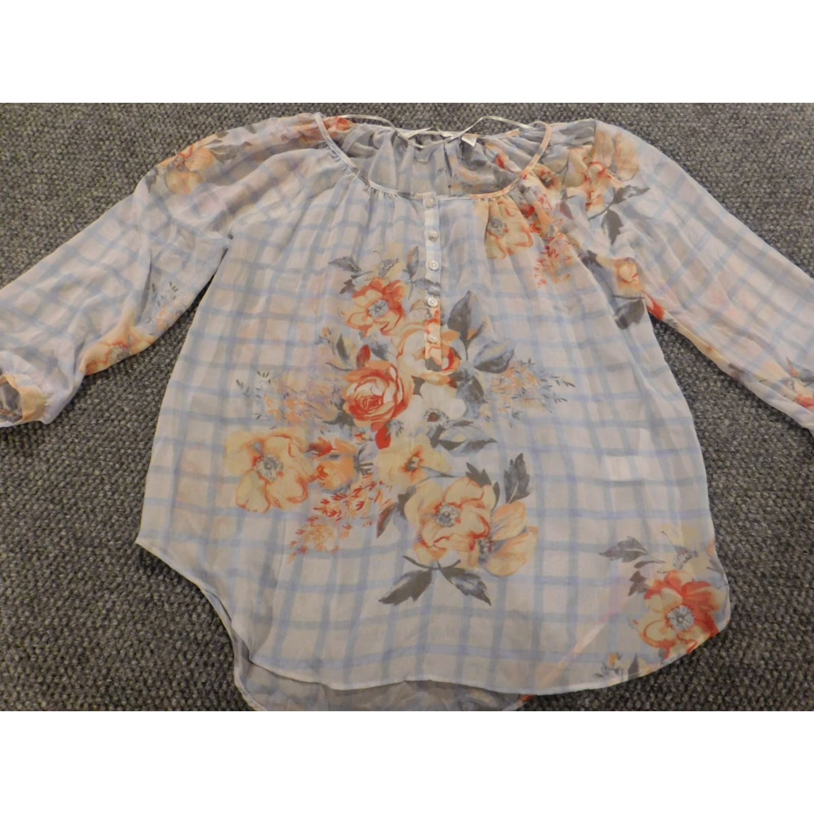 Vintage LC Lauren Conrad Blouse Womens XS Blue Floral Sheer Crew Neck Pullover Casual Size XS / US 0-2 / IT 36-38 - 4 Thumbnail