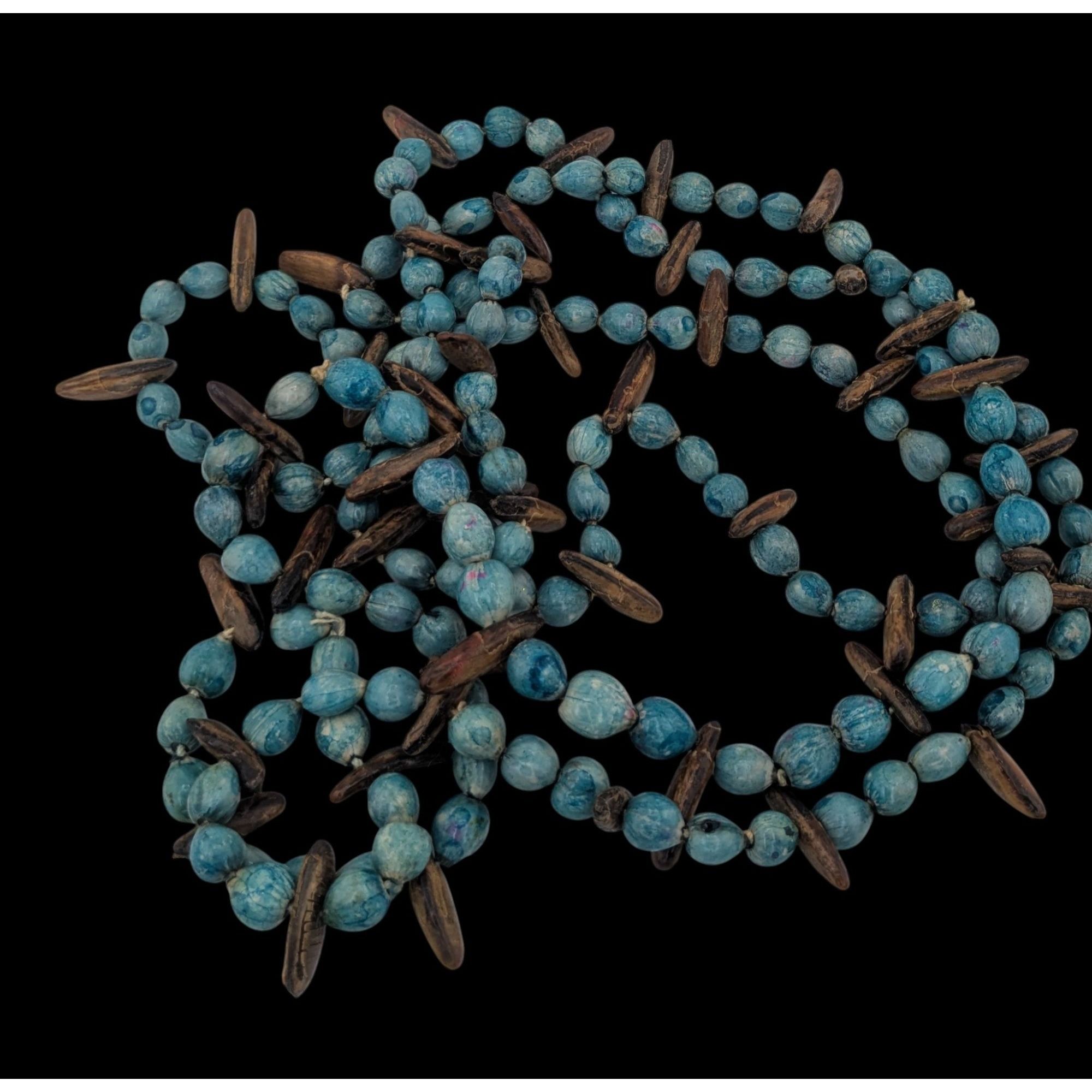 Other Vintage Blue Dyed Natural Seed Beaded Necklace With Brown Ac Size ONE SIZE - 1 Thumbnail