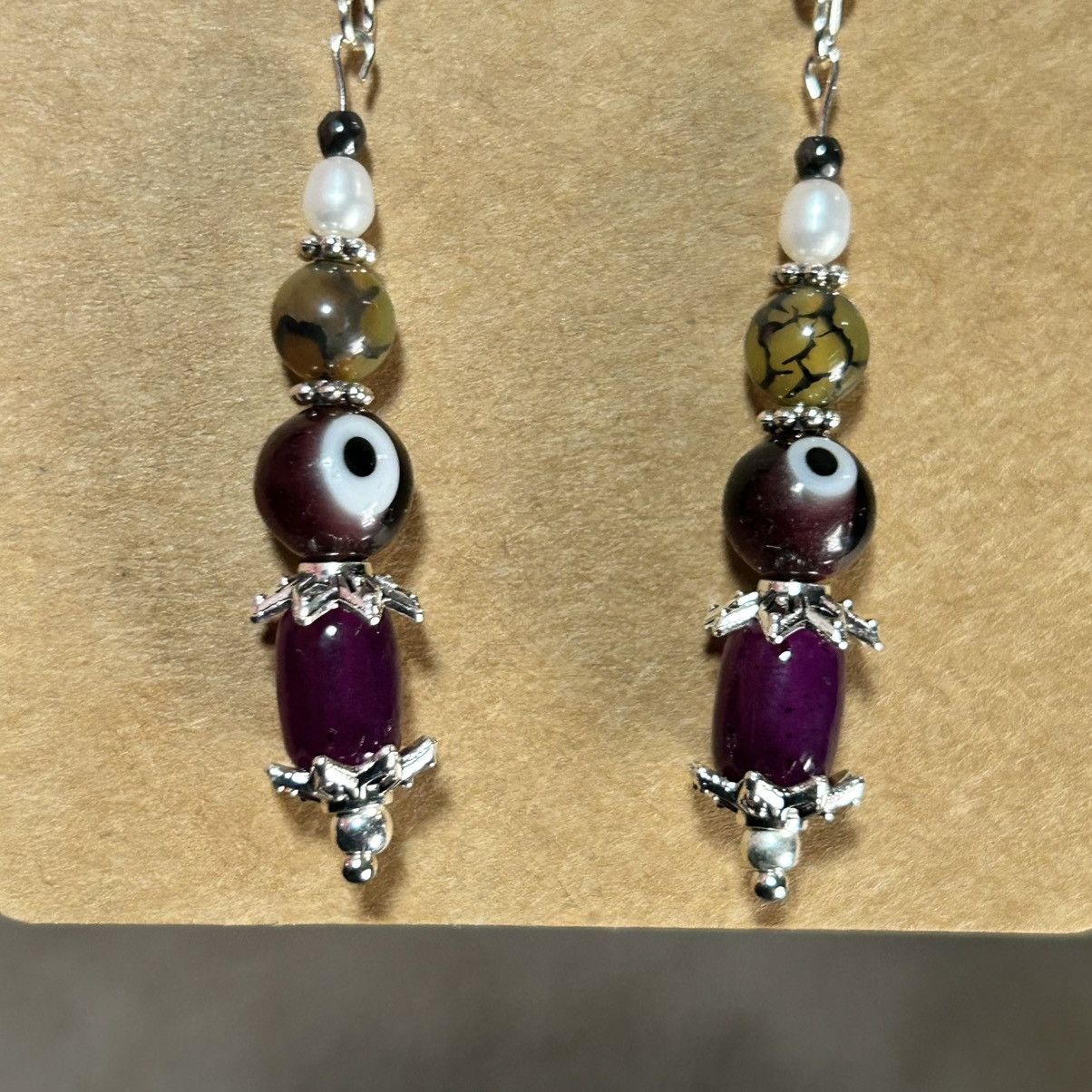 Handmade Handcrafted elegant vintage bead cat eye glass earrings Size ONE SIZE - 3 Thumbnail