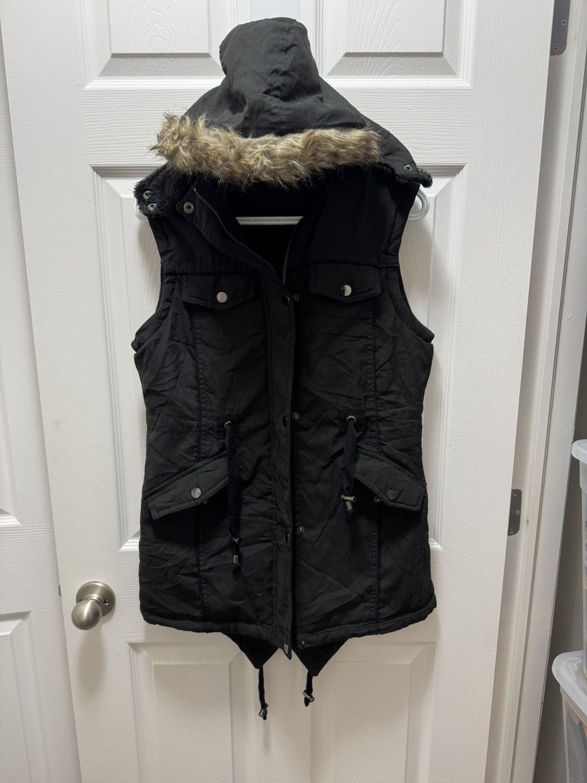 Japanese Brand Special One Black Long Cargo Winter Hooded Fur Vest Size US M / EU 48-50 / 2 - 1 Thumbnail