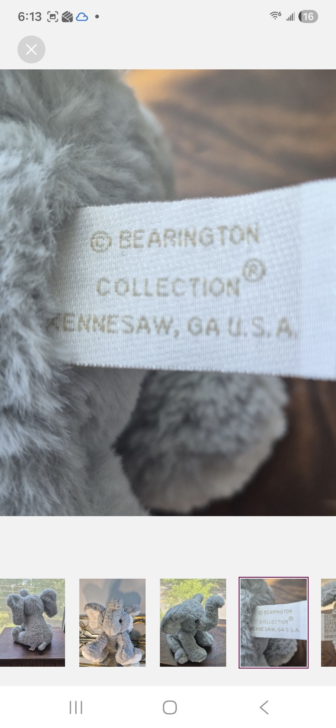 Other Elephant Dinky Plush by Bearington Collection Size ONE SIZE - 6 Thumbnail