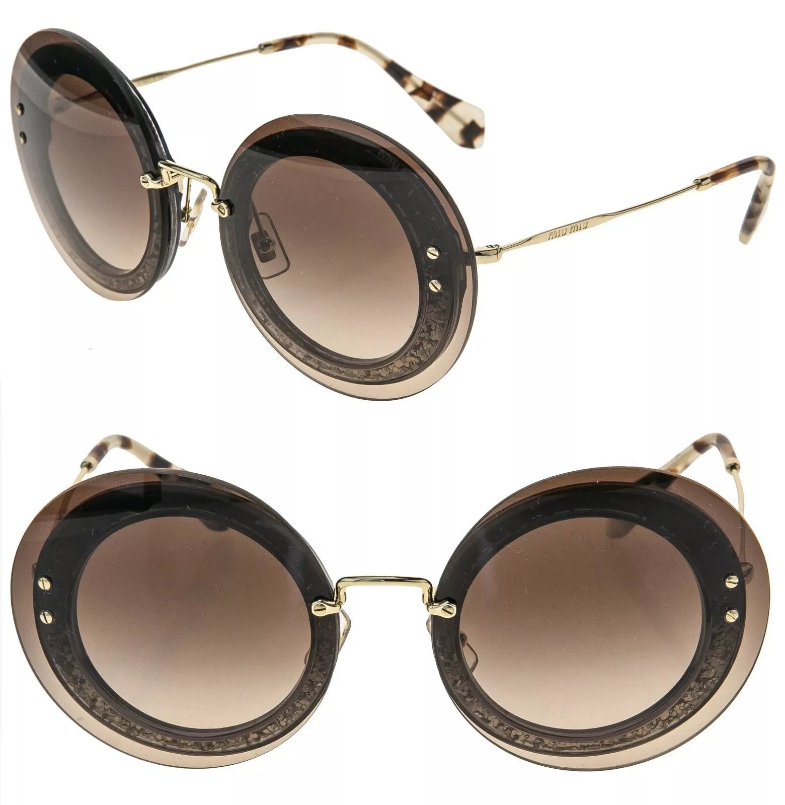 Miu Miu MIU MIU REVEAL MU10RS Gold Brown Glitter Fashion 10R Size ONE SIZE - 1 Thumbnail