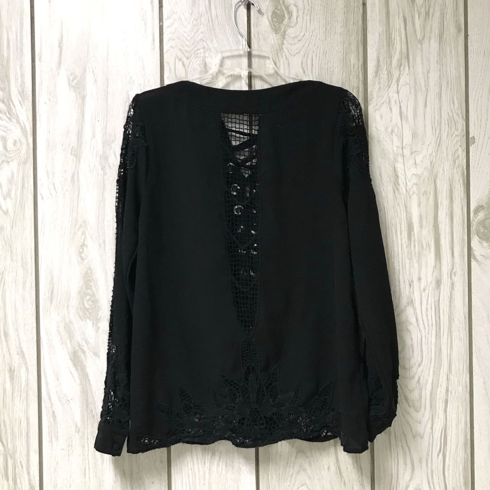 Vintage Gimmicks by BKE Buckle Women Black Gauze Crochet Lace-Up Long Sleeve Top Blouse S Size S / US 4 / IT 40 - 4 Thumbnail
